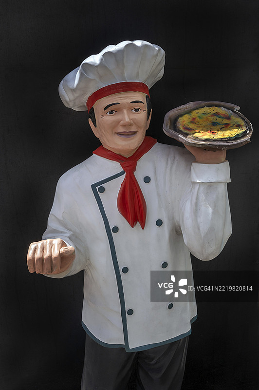 广告人物，厨师与比萨饼，巴伐利亚，德国，欧洲图片素材