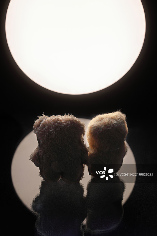 并肩而立的手工熊对背面视图图片素材
