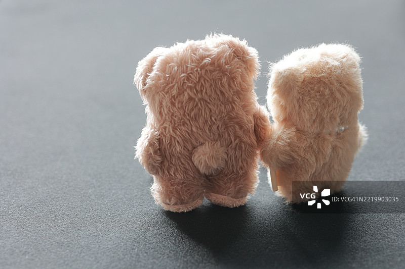 并肩而立的手工熊对背面视图图片素材