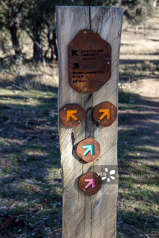 澳大利亚首都地区斯特拉斯奈恩的吉宁德里保护信托保护走廊中的小径标记图片素材