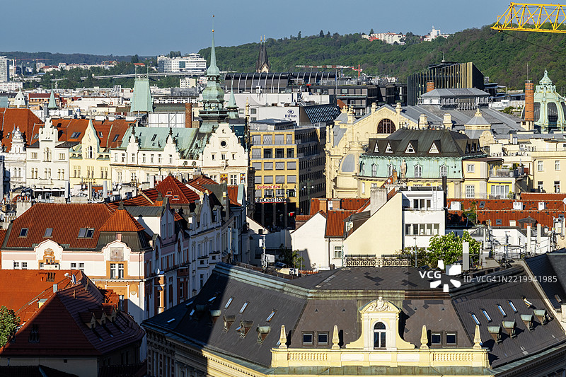 布拉格城市风光与著名的红色屋顶，捷克共和国布拉格图片素材