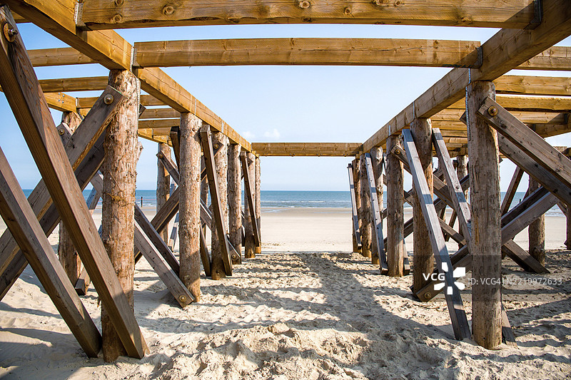 德国下萨克森州诺德奈岛的北滩，白色沙丘的柱状结构，欧洲图片素材