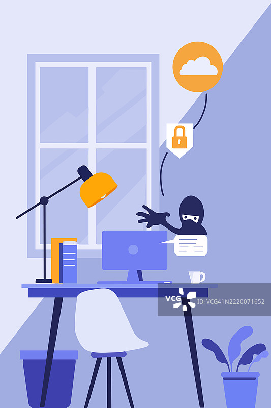 网络窃贼从台式电脑中窃取数据的插图图片素材