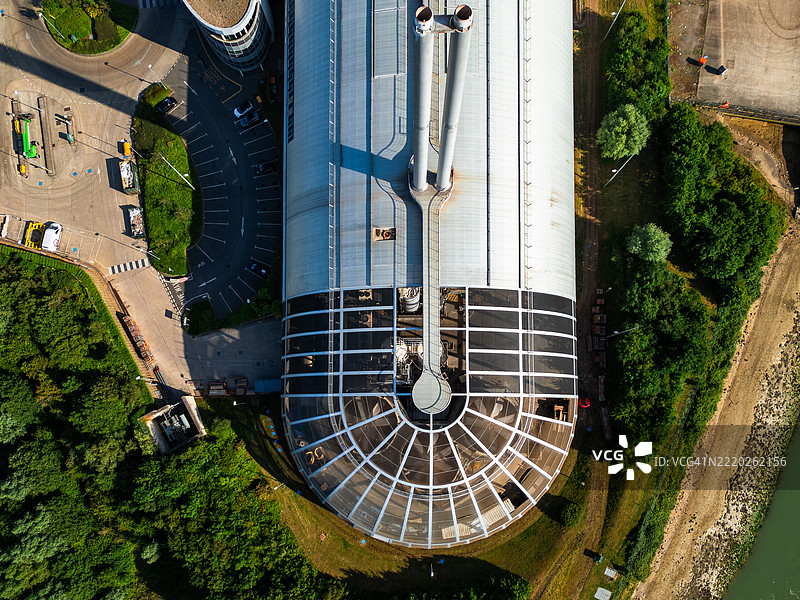 英国东萨塞克斯纽黑文的垃圾焚烧炉鸟瞰图图片素材