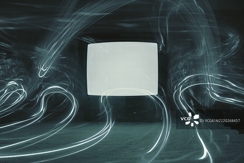 复古电视，老式显像管电视，无信号概念，艺术光绘摄影图片素材