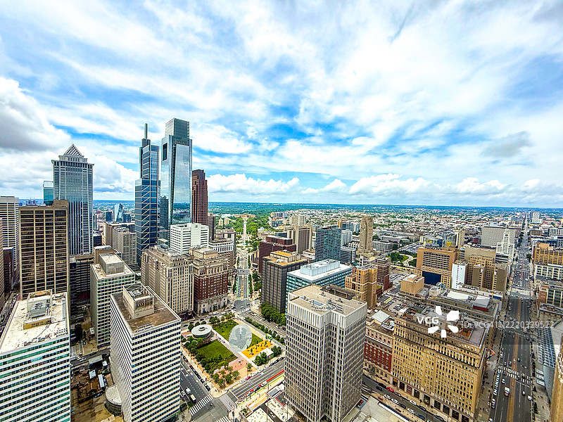 费城中心城区的高空视角图片素材