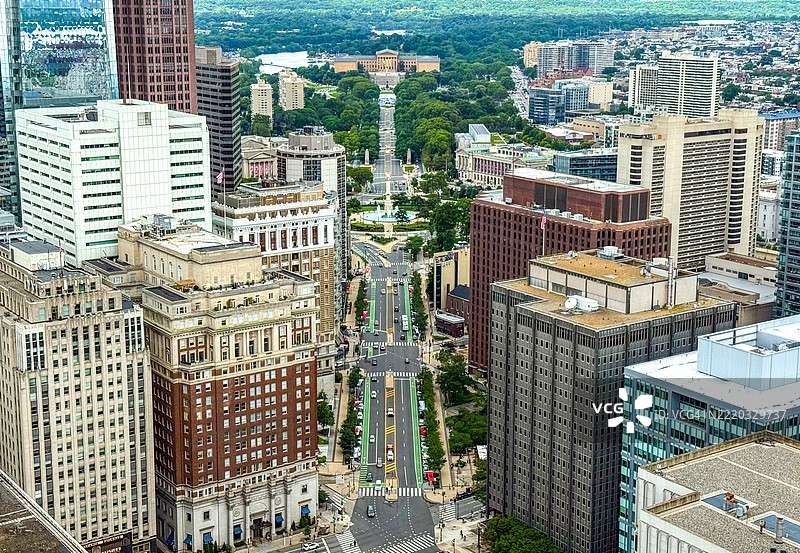 费城中心城区的高空视角图片素材