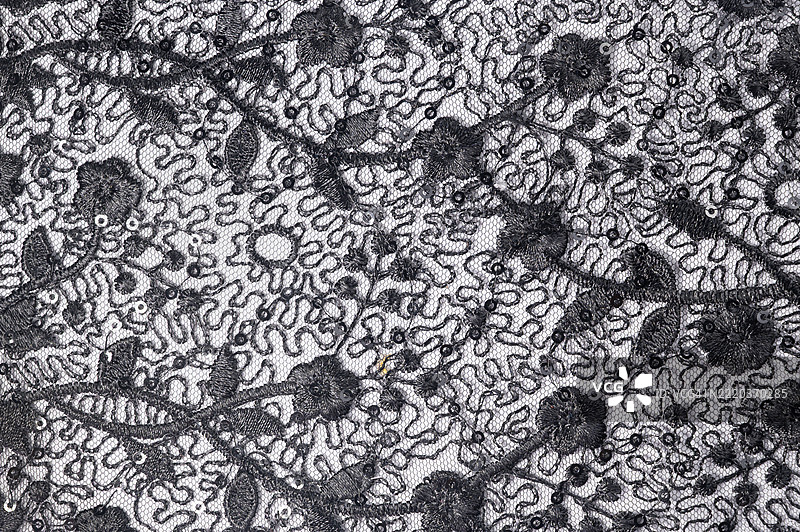 黑色刺绣蕾丝面料的全景拍摄图片素材