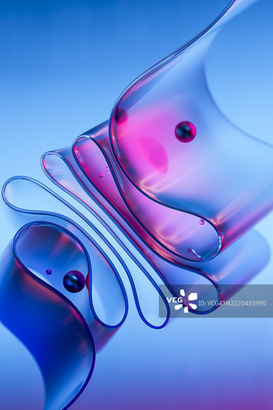 抽象的3D构图，带有玻璃丝带和霓虹球体图片素材