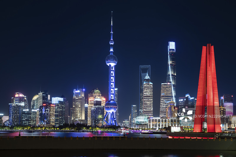 天际线，摩天大楼，珠江塔，上海中心大厦，上海环球金融中心，上海英雄纪念碑，日落，上海，中华人民共和国图片素材