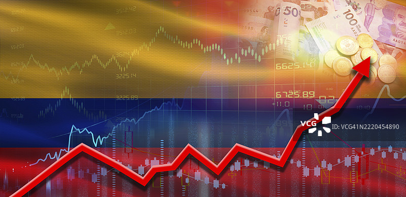 哥伦比亚市场图上的金融增长。哥伦比亚经济增长的金融图表。图片素材