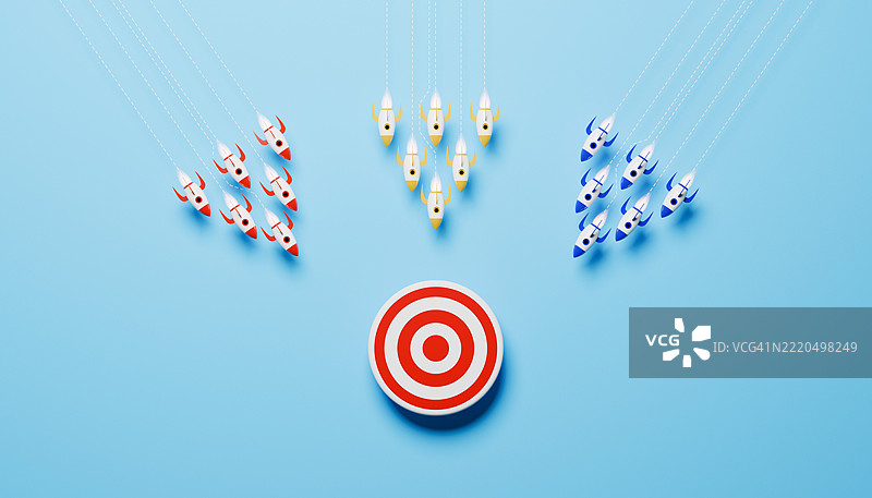 精准之路 – 三支颜色编码的火箭队伍朝着统一目标汇聚图片素材