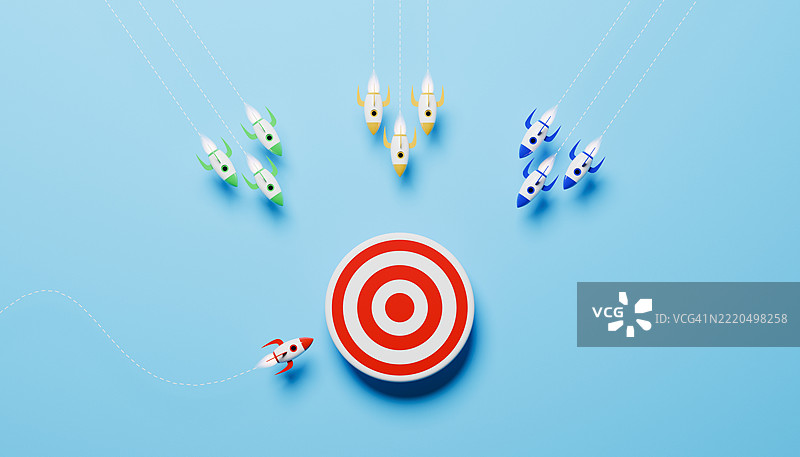 超越曲线 – 孤独的红色火箭在追求精准的道路上超越群体图片素材