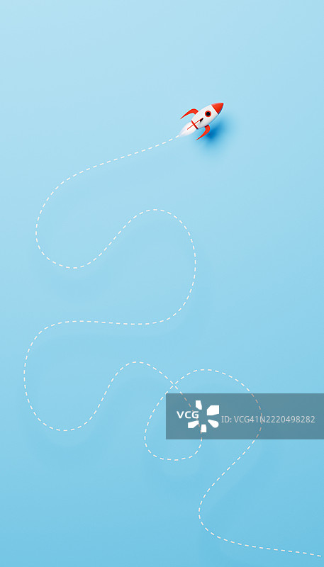 发现之路 – 红色火箭在抽象飞行中编织曲线和环路图片素材