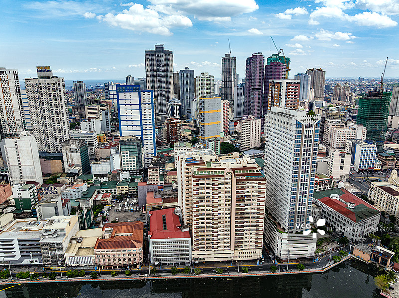 马尼拉市中心城市景观的鸟瞰图，展示高层建筑图片素材