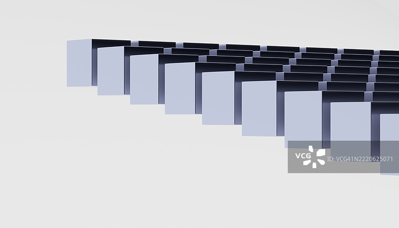 逐渐远去的白色和蓝色立方体形成的倾斜表面图片素材
