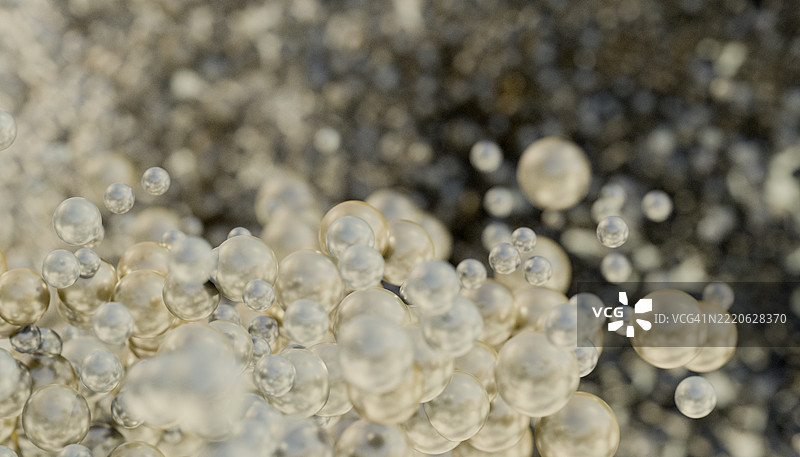 抽象背景，漂浮着闪亮的金色和银色球体图片素材