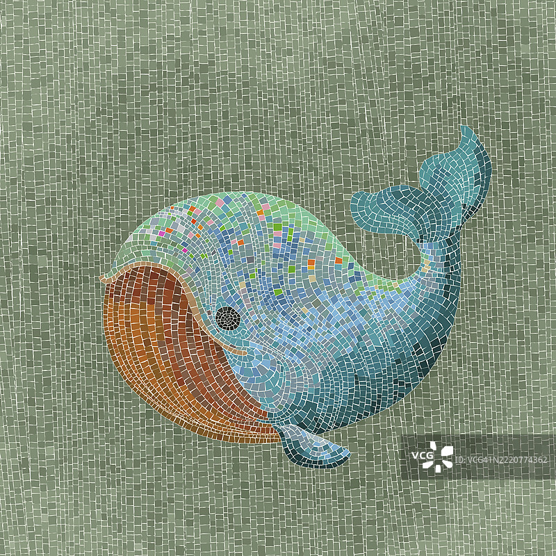 可爱的小鲸鱼矢量马赛克背景图片素材