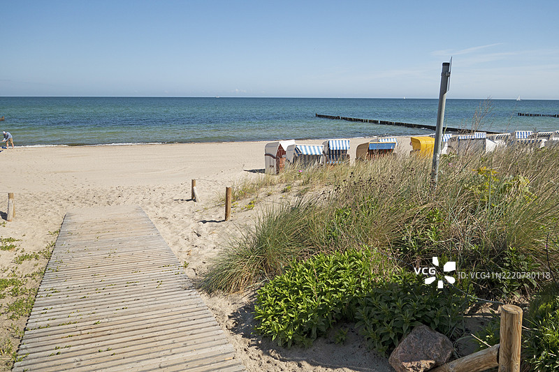 海滩通道,沙滩椅,海滩,波罗的海,波罗的海度假胜地,库尔伦斯博恩,罗斯托克区,梅克伦堡-前波美拉尼亚,德国,欧洲图片素材