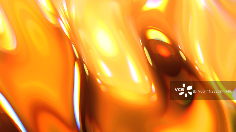光滑的液态金抽象纹理背景。熔融金属般的抽象表面，带有光泽的反射和流动的运动，呈现丰富的琥珀色和橙色调。图片素材