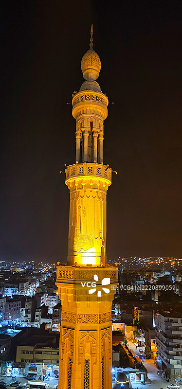 开罗，埃及的凯特贝清真寺夜景。图片素材