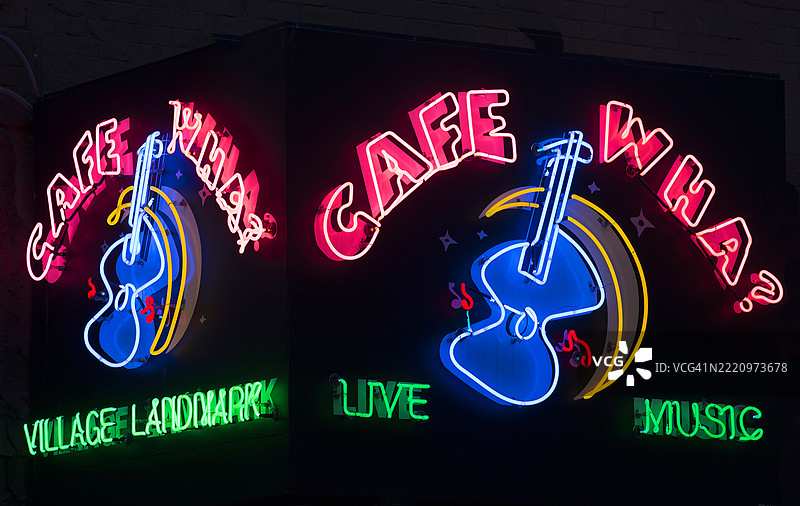 纽约格林威治村Cafe Wha?的招牌照片。图片素材