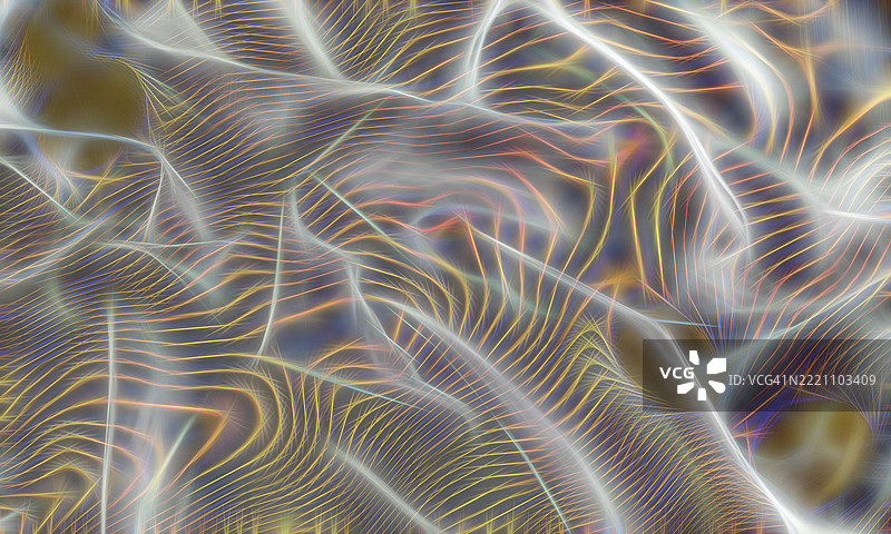 抽象背景，透明的白色丝绸面料与移动的光粒子背景。图片素材