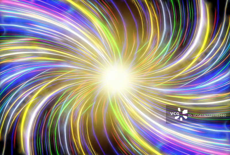 抽象背景，带有星星和光芒的爆炸，呈现深螺旋旋涡的形状。图片素材