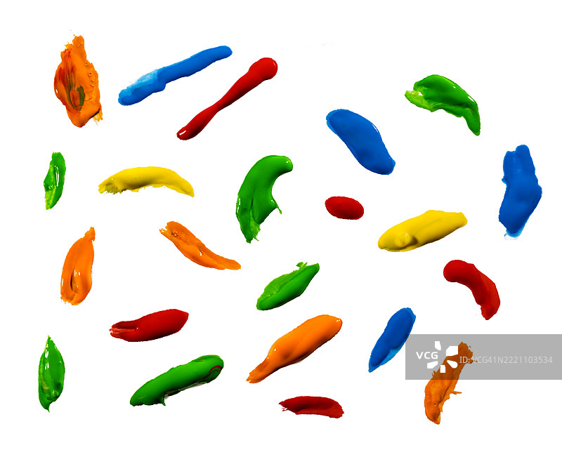 白色画布上的彩色油漆笔触。图片素材