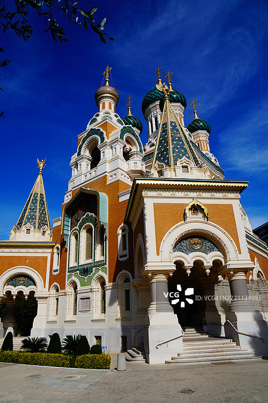 圣尼古拉斯俄罗斯东正教大教堂，树枝，法国尼斯图片素材