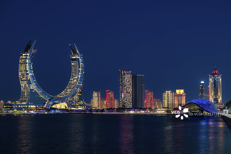 拉夫尔斯，费尔蒙酒店，卢赛尔，日落，傍晚光线，多哈，卡塔尔，东方，中东，亚洲图片素材