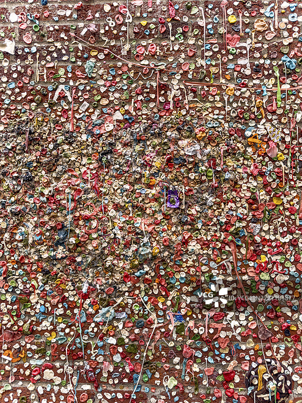 贴有口香糖的石墙，口香糖墙，西雅图，华盛顿州，美国，北美图片素材