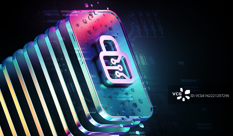 数字保护概念展示现代智能手机和设备中的网络安全以及最新的创新和技术图片素材