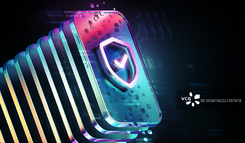 展示现代智能手机和设备中的数字安全概念，以及最新的创新和技术图片素材