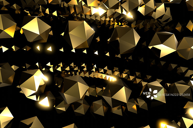 金色几何多面体在三维抽象空间中图片素材