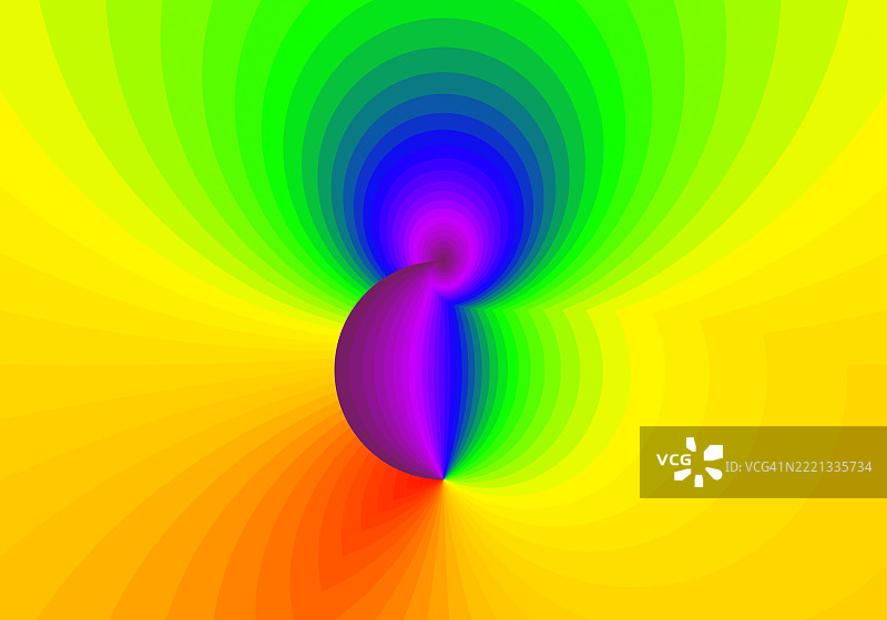 现代抽象背景，具有深隧道效果的同心圆，呈现绿色和黄色调的3D效果。图片素材
