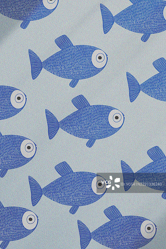 鱼类无缝图案，白色背景。手绘分层水彩鱼类剪贴画。图片素材