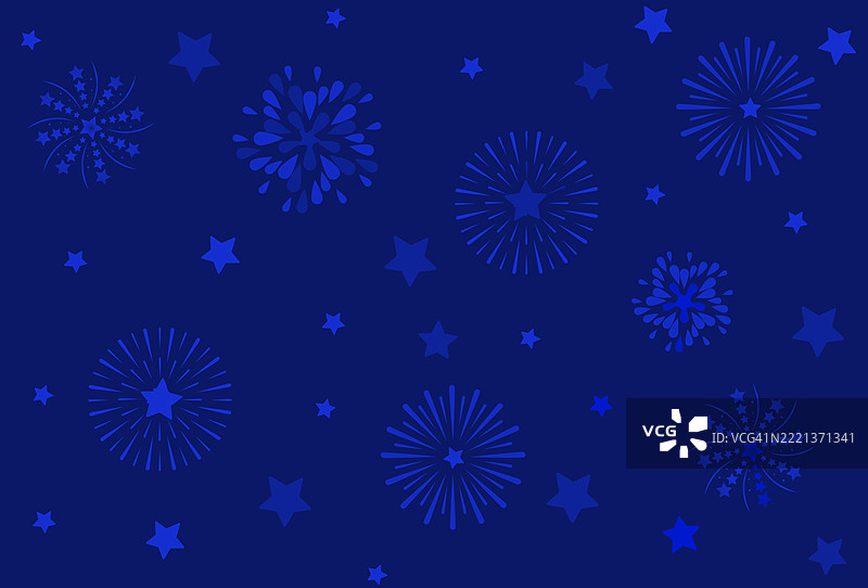 蓝色背景上的白色烟花和星星图案图片素材