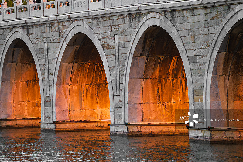 北京颐和园昆明湖上的十七孔桥图片素材