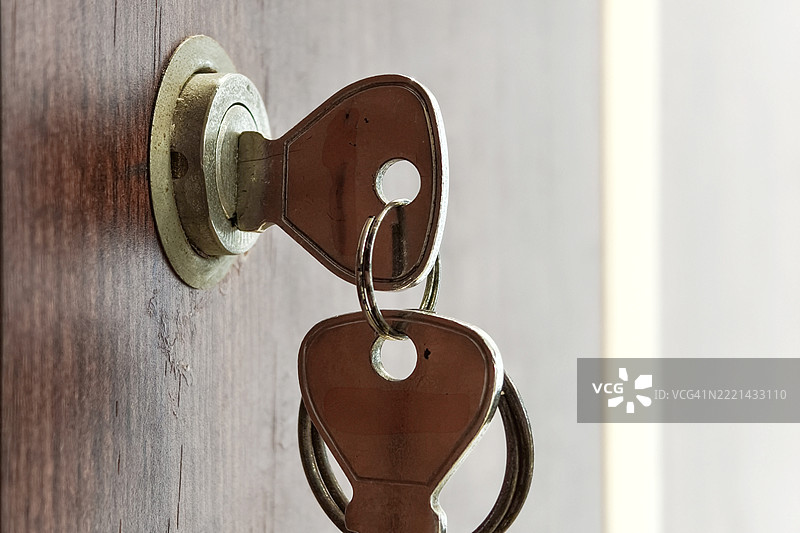 门锁中的钥匙特写图片素材