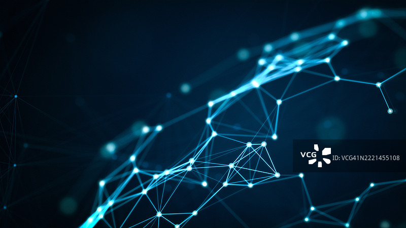 抽象数字网络在黑色背景上发光的蓝色连接图片素材