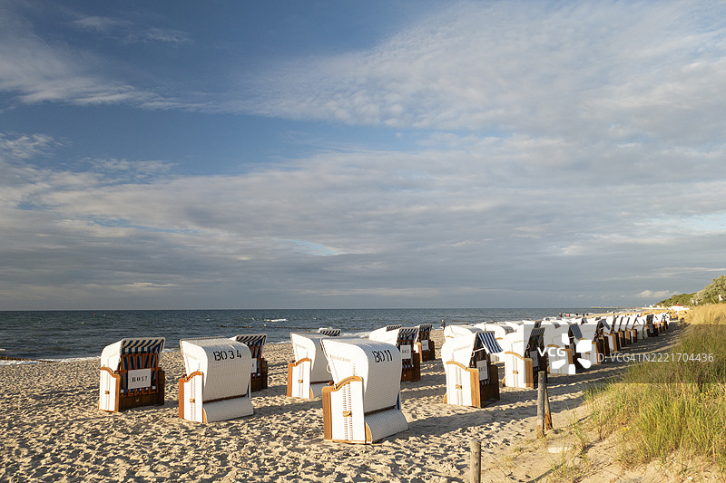 海滩,沙滩椅,库尔伦斯博恩东,波罗的海,波罗的海度假胜地,库尔伦斯博恩,罗斯托克区,梅克伦堡-前波美拉尼亚,德国,欧洲图片素材