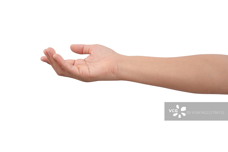 一只手在白色背景下，手指张开。图片素材