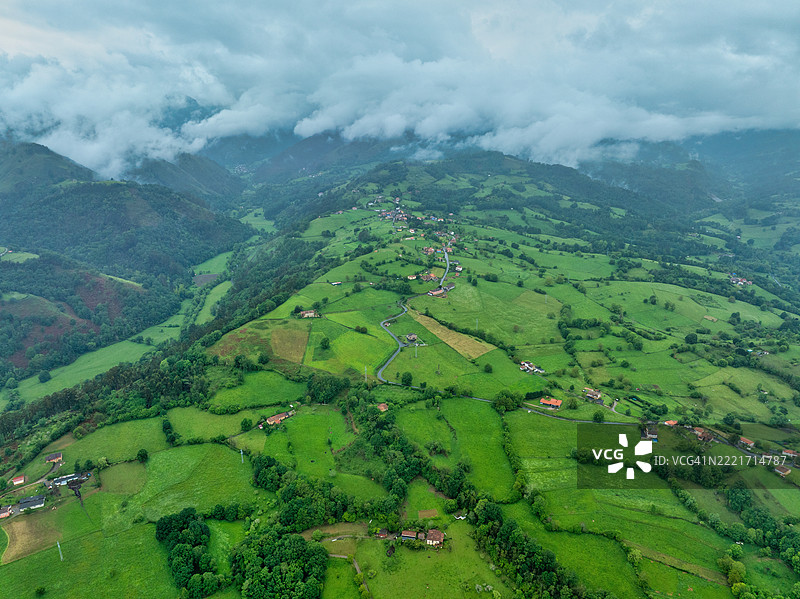 高角度俯瞰农业田野与天空的景色图片素材