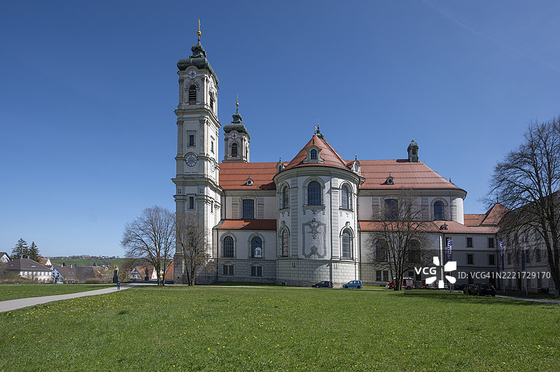 巴洛克风格的亚历山大和西奥多大教堂，奥托贝伦修道院，奥托贝伦，乌特阿尔高，巴伐利亚，德国，欧洲图片素材