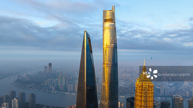 上海陆家嘴日出航拍全景图片素材
