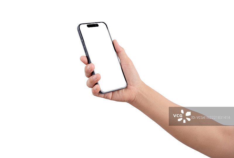 一只手握着手机，背景为白色图片素材