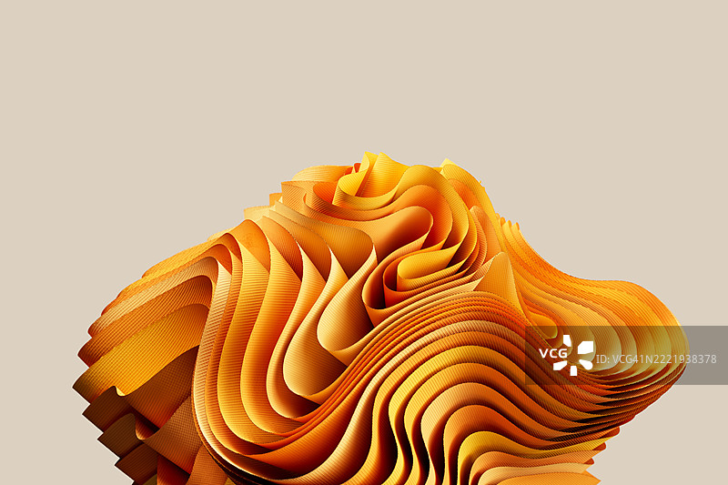 流动的橙色丝带褶皱 – 抽象3D插图图片素材