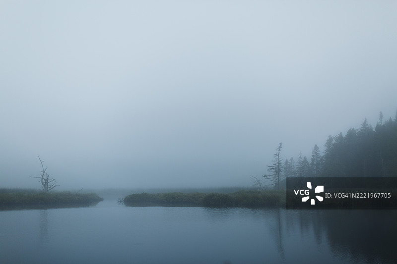 雾气笼罩着缅因州的水景图片素材
