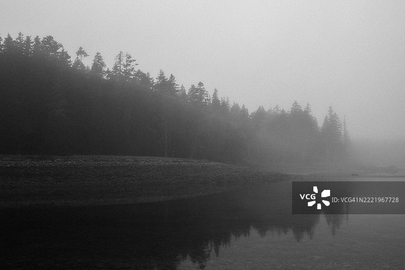 雾气笼罩着缅因州的水景图片素材